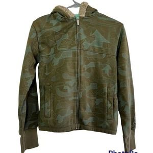 Forum Green Zip-Up Jacket with Hood, Fur Hood Lining Youth Boys Size L mm